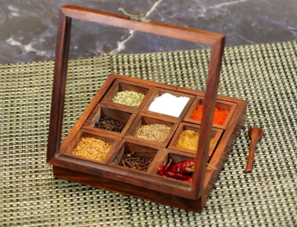 Wooden Masala Box With Spoon